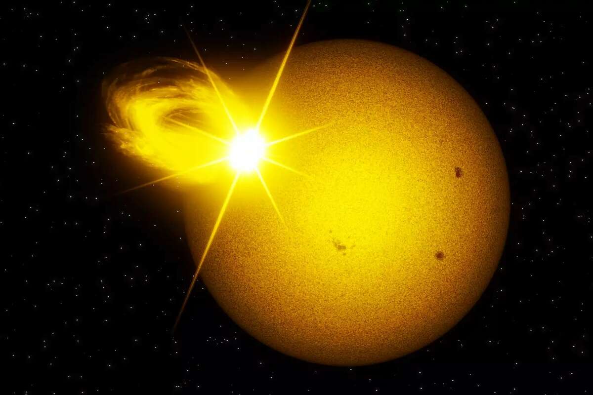 Artist’s impression of a superflaring sun-like star as seen in visible light.