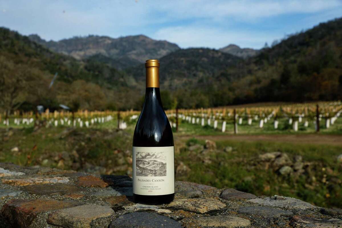 A 2022 bottle of Palisades Canyon’s Chenin Blanc in Calistoga, Calf. on Wednesday, December 11, 2024. There’s a resurrection of Chenin Blanc in California wine production alongside increased demand for white wines over reds. Chenin Blanc was once the most widely planted white grape in CA, until Chardonnay took over; now there's very little of it left.