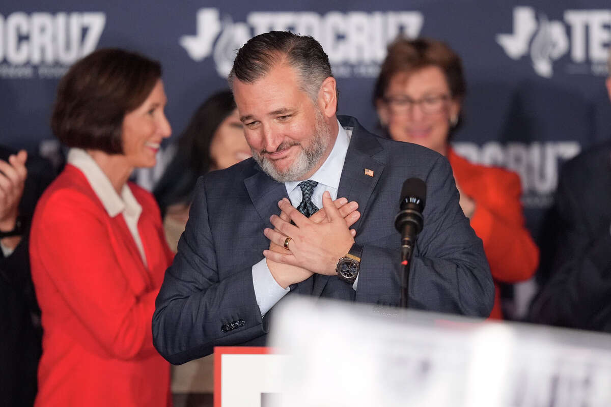 Sen. Ted Cruz, R-Texas, speaks during a watch party on election night, Tuesday, Nov. 5, 2024, at the Marriott Marquis in Houston. (AP Photo/LM Otero)