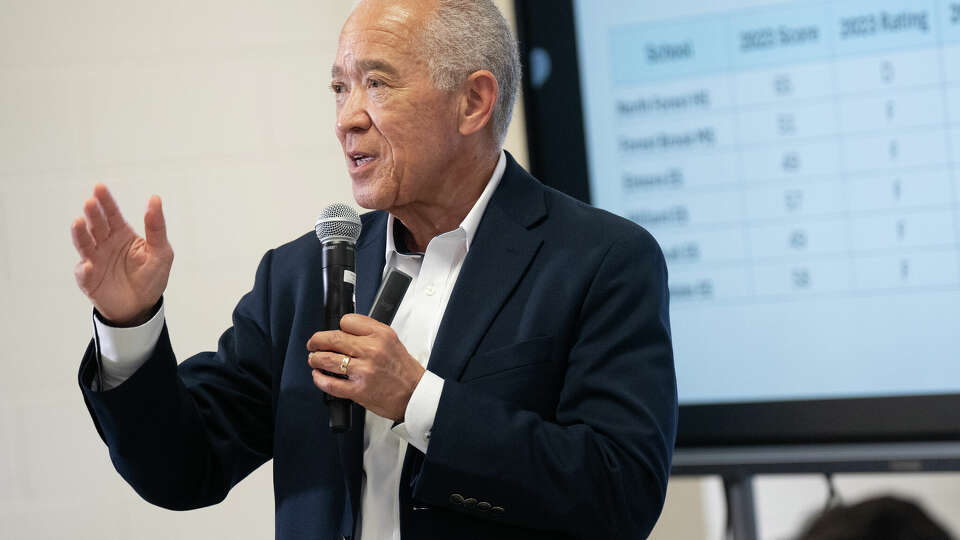 Houston ISD state-appointed Superintendent Mike Miles announcae the HISD's results on the unofficial Texas Education Agency 2024 accountability ratings at Hilliard Elementary School on Monday, Aug. 19, 2024 in Houston.