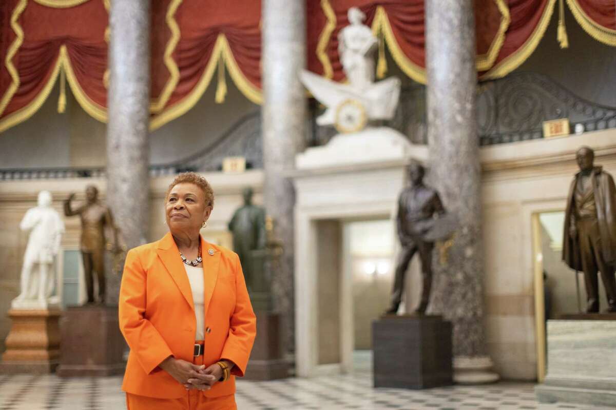 Congresswoman Barbara Lee (D-CA) poses for a portrait in the National Statuary Hall Collection, inside the U.S. Capitol building on December 18, 2024 in Washington, DC. Rep. Lee is ending her congressional career next month after serving in Congress for over two decades.