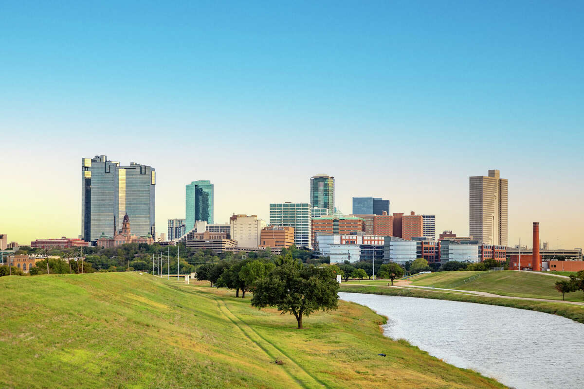 skyline of Fort worth seen from the river Trinity park, Texas, USA