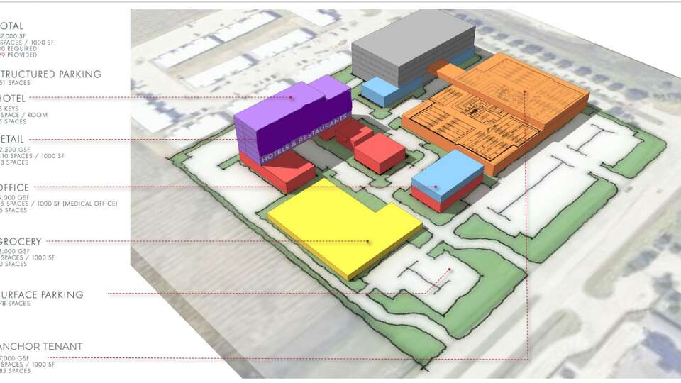 A proposed site plan for a new Katy mixed-use project White House Global Properties is planning near Typhoon Texas Waterpark. The uses shown on this site plan may change, but the firm is hoping to build an 'eater-tainment' project blending entertainment and restaurant users together.