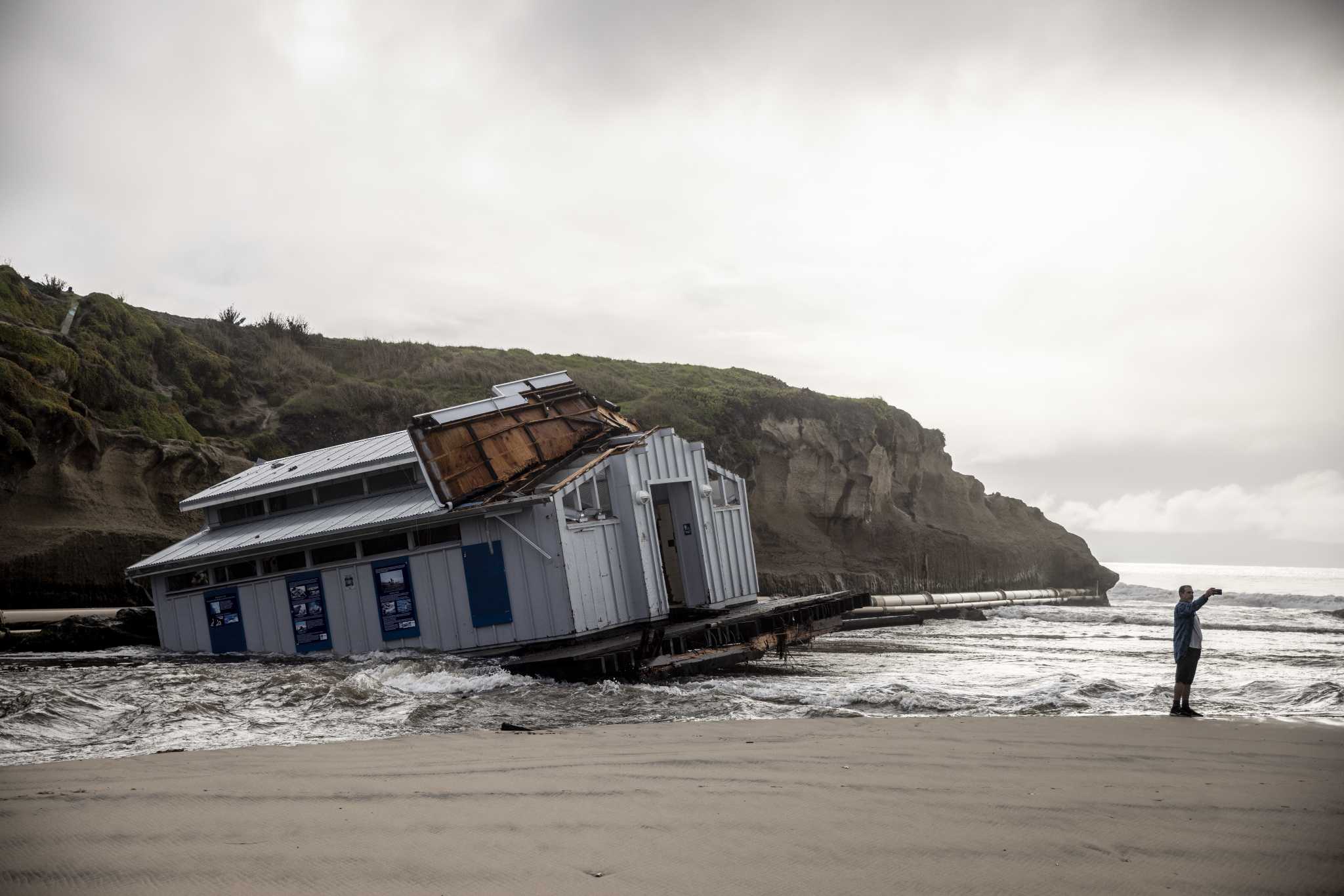 Santa Cruz Wharf’s fallen restroom becomes an unlikely tourist attraction