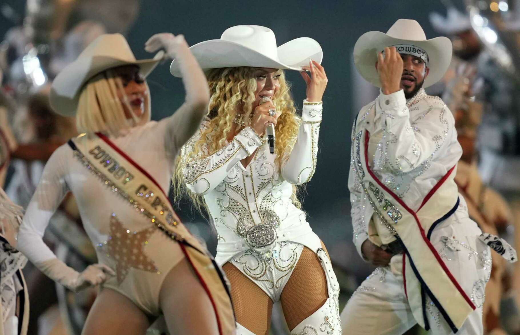 Beyoncé performs during halftime of an NFL football game, Wednesday, Dec. 25, 2024, in Houston.