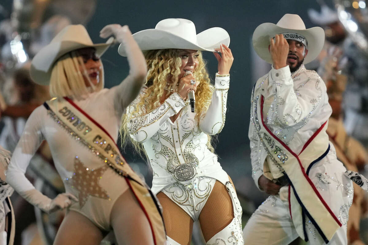 Beyoncé performs during halftime of an NFL football game, Wednesday, Dec. 25, 2024, in Houston.