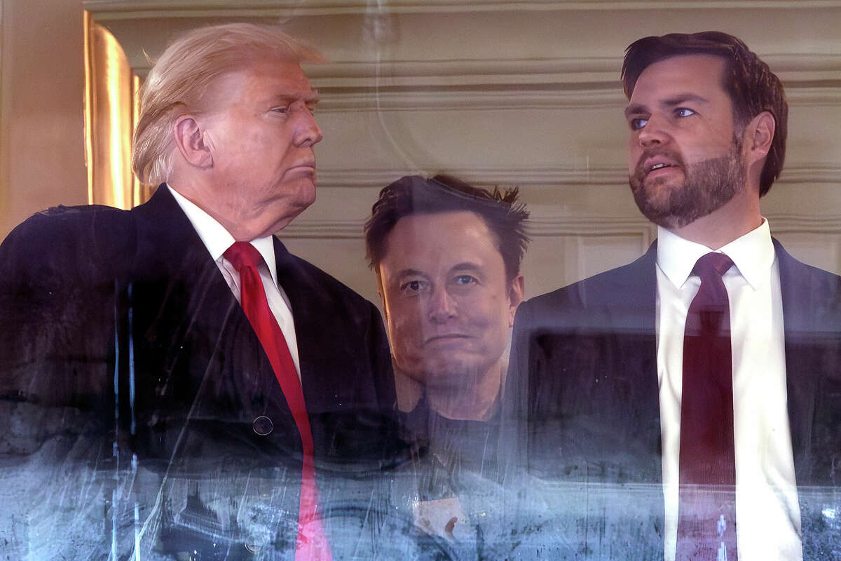 U.S. President-elect Donald Trump, Tesla CEO Elon Musk and Vice President-elect JD Vance attend the 125th Army-Navy football game at Northwest Stadium on December 14, 2024 in Landover, Maryland.