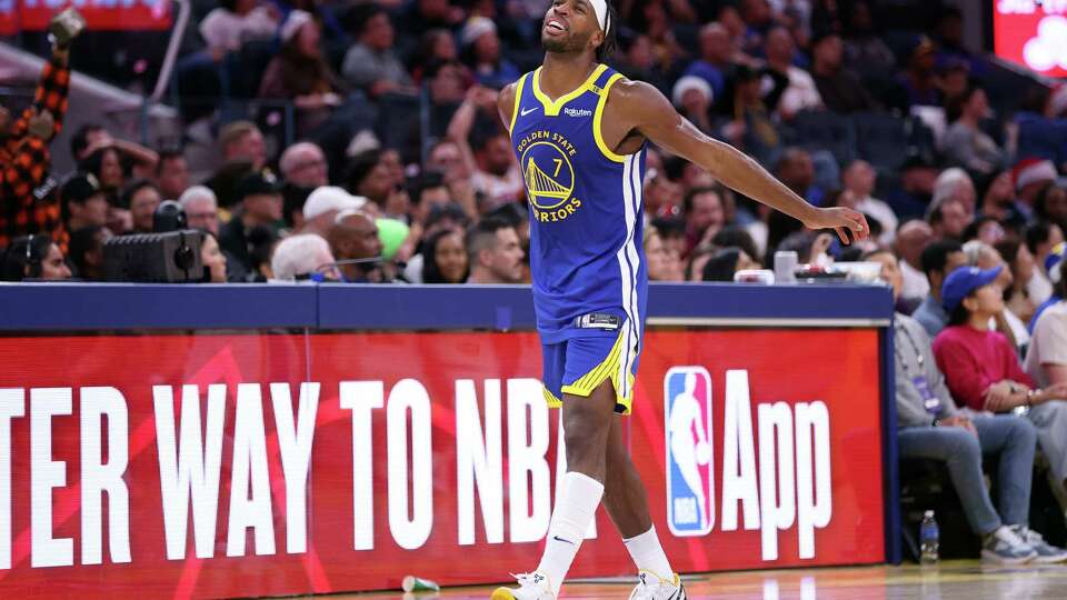 Golden State Warriors’ Buddy Hield reacts to missing a 3-pointer in 2nd half during Los Angeles Lakers’ 115-113 win in NBA game at Chase Center in San Francisco on Wednesday, December 25, 2024.