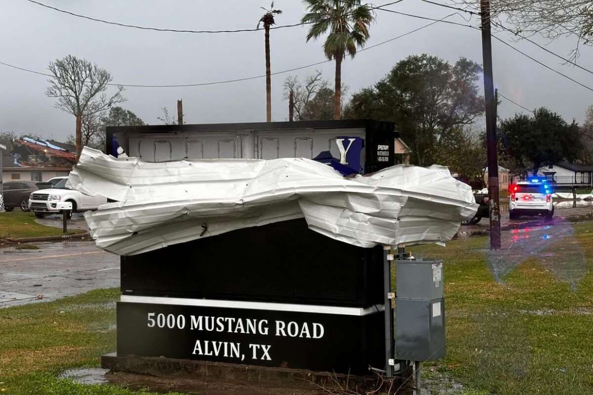 Damage to Walt Disney Elementary School in Alvin. A tornado ripped through parts of the Alvin area and left one person dead.