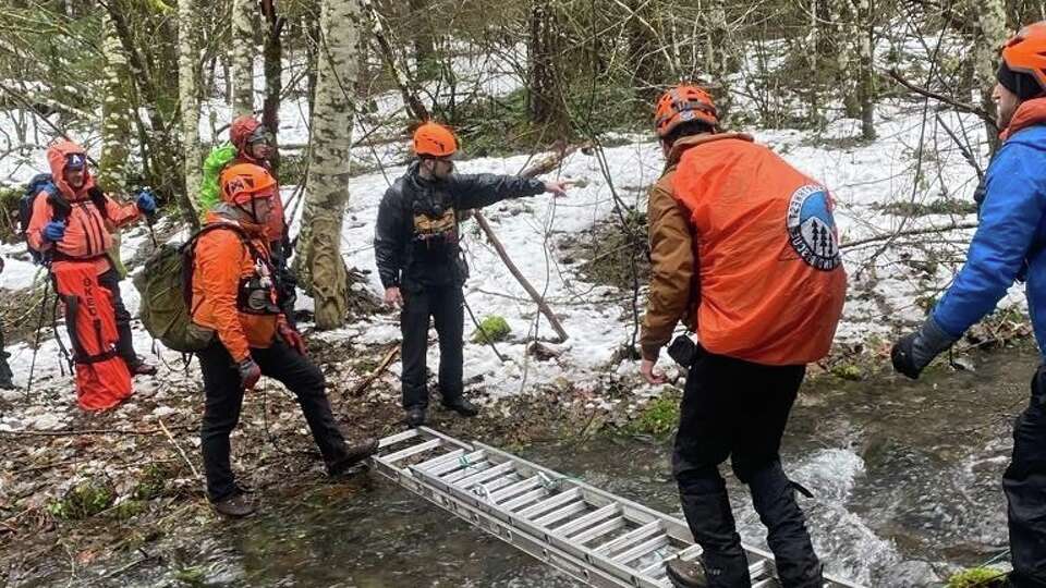 Rescue crews search for two Portland men who went missing while hunting for a sasquatch.