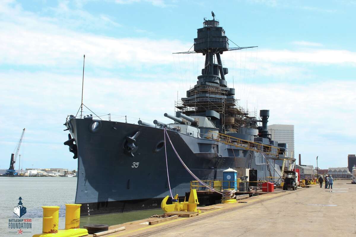 Seen shortly after reentering the water in March, the Battleship Texas could reopen to the public as soon as late next year -- although exactly where has been a hot topic all year on Galveston Island.