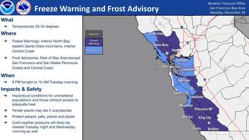 Here’s where Bay Area freeze warnings are in effect