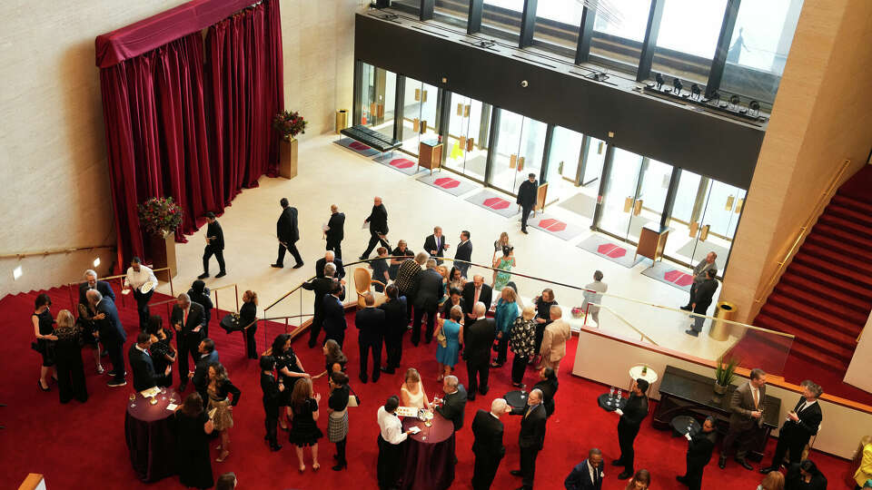 The newly renovated Jones Hall is seen during the Houston Symphony’s private dinner for donator Margaret Alkek Williams, who donated $5 million toward the $60 million project, Wednesday, Sept. 25, 2024, in Houston. The renovation included a new grand lobby, updated green room and a new stage.