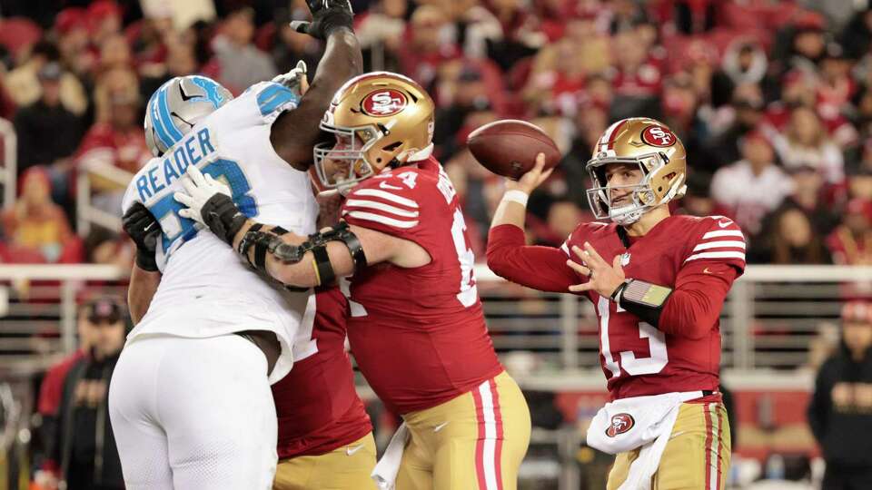 San Francisco 49ers quarterback Brock Purdy (13) in the fourth quarter during an NFL game against the Detroit Lions at Levi’s Stadium in Santa Clara, Calif., on Monday, Dec. 30, 2024. The Lions won 40-34.