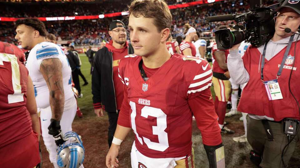 San Francisco 49ers quarterback Brock Purdy (13) following the NFL game against the Detroit Lions at Levi’s Stadium in Santa Clara, Calif., on Monday, Dec. 30, 2024. The Lions won 40-34.