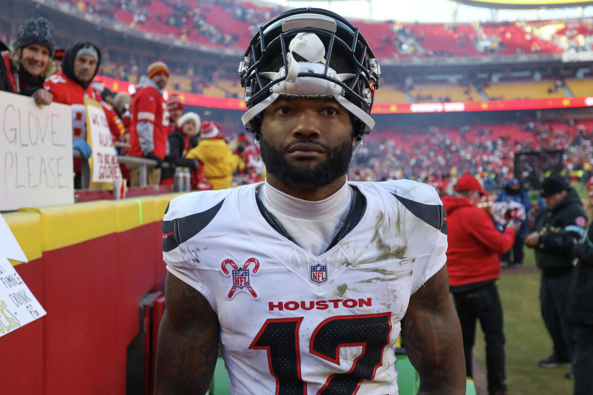 Houston Texans wide receiver Nico Collins (12) after an NFL game between the Houston Texans and Kansas City Chiefs on December 21, 2024 at GEHA Field at Arrowhead Stadium in Kansas City, MO. 