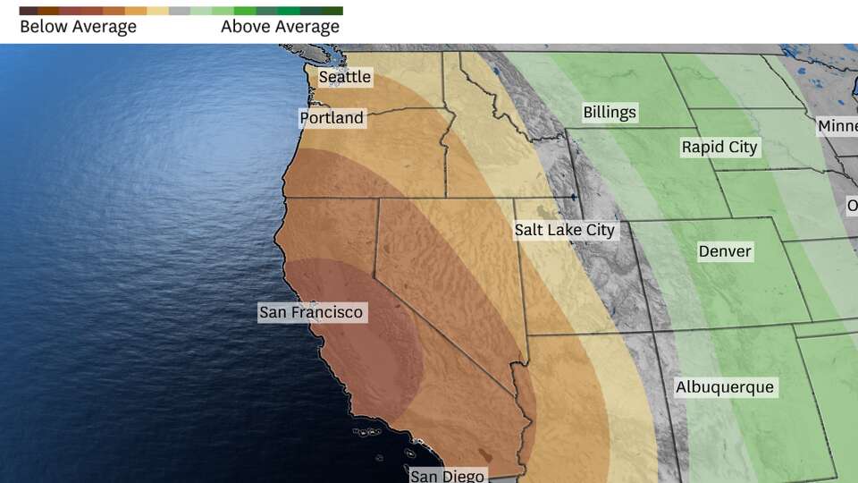 Drier-than-normal conditions are expected across California in early to mid-January. The Climate Prediction Center forecasts a 60% to 70% chance of below-normal precipitation in the Bay Area from Jan. 6-10.