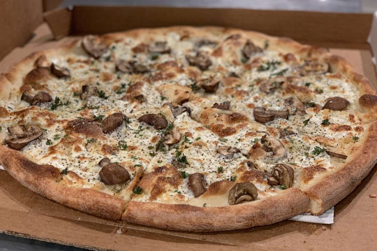 A white truffle pizza at Big Apple Pizza in Livermore, Calif. 