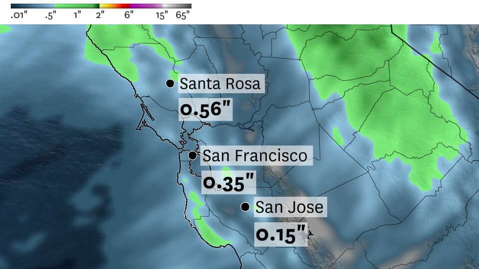 A quick-moving system will drop less than an inch of rain across the Bay Area on Friday, with the largest totals in the North Bay and generally light precipitation in the South Bay.