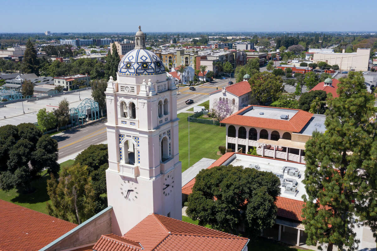 Aerial view of downtown Fullerton, California.