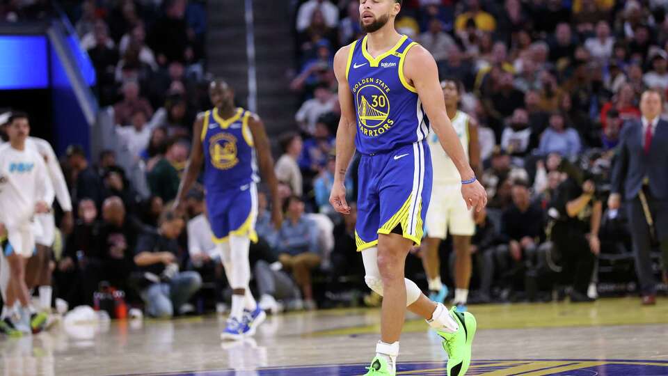 Golden State Warriors’ Stephen Curry reacts to a missed shot in 2nd quarter against Indiana Pacers during NBA game at Chase Center in San Francisco on Monday, December 23, 2024.