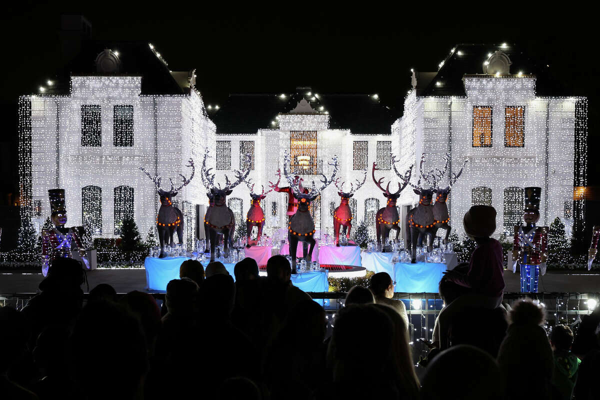 A Christmas light display is shown on the exterior of a home in the Preston Hollow neighborhood on December 22, 2024 in Dallas, Texas.