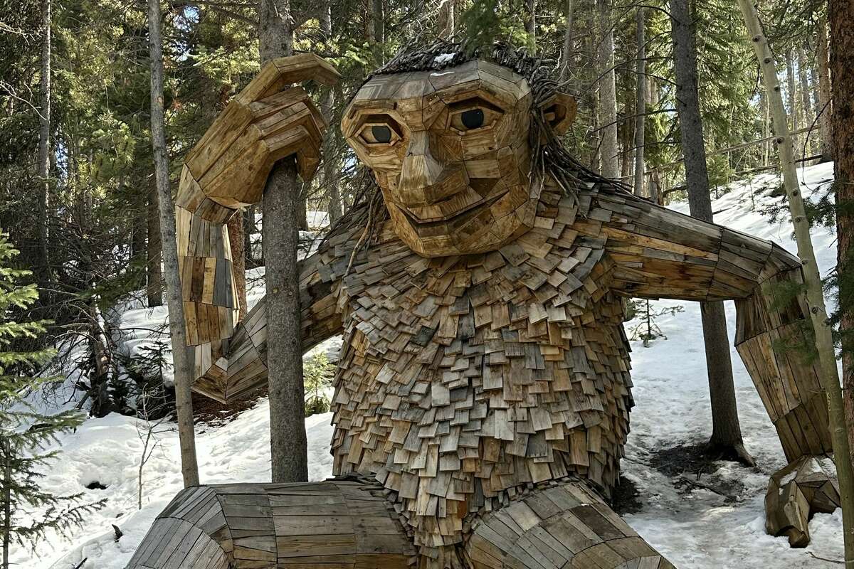 Isak Heartstone rests in Breckenridge, Colorado. Isak is one of the trolls created by recycled-material artist Thomas Dambo.