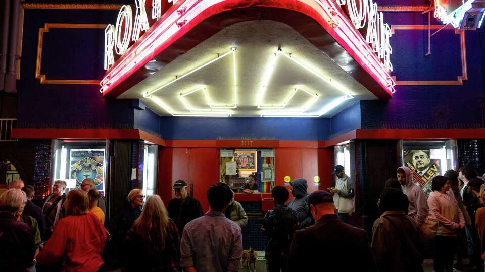 Attendees of the screening of the documentary 'From Russia with Love' hang out outside the Roxie Theater on Friday, Sept. 13, 2024.