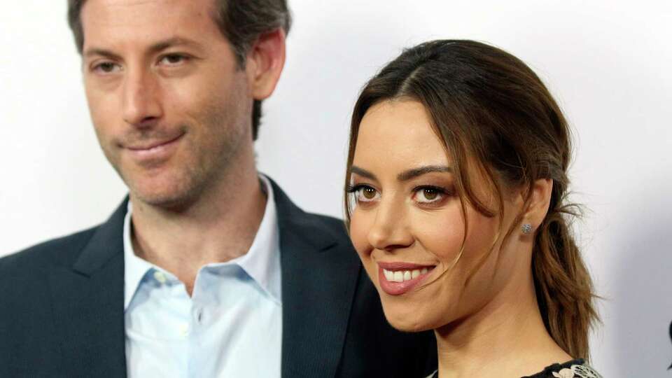 FILE - Aubrey Plaza, right, and Jeff Baena arrive at the premiere of 'The Little Hours' at the 2017 Los Angeles Film Festival in Culver City, Calif., on Monday, June 19, 2017. (Photo by Willy Sanjuan/Invision/AP, File)