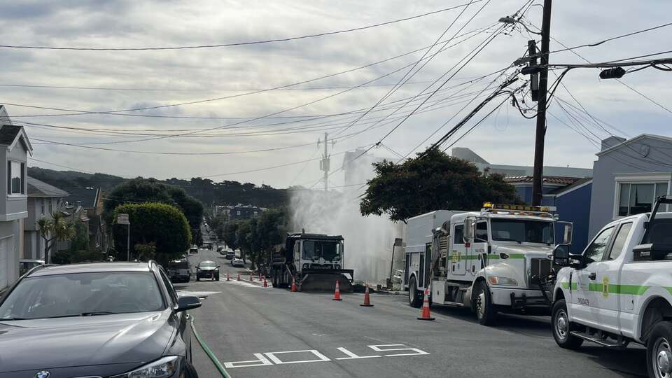 San Francisco firefighters respond to a gas leak at 47th Avenue and Balboa Street on Saturday, Jan. 4, 2025.