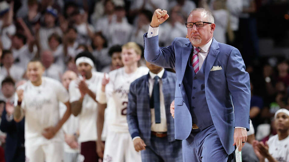 COLLEGE STATION, TEXAS - JANUARY 04: Head coach Buzz Williams of the Texas A&M Aggies reacts against the Texas Longhorns during the first half at Reed Arena on January 04, 2025 in College Station, Texas. (Photo by Alex Slitz/Getty Images)