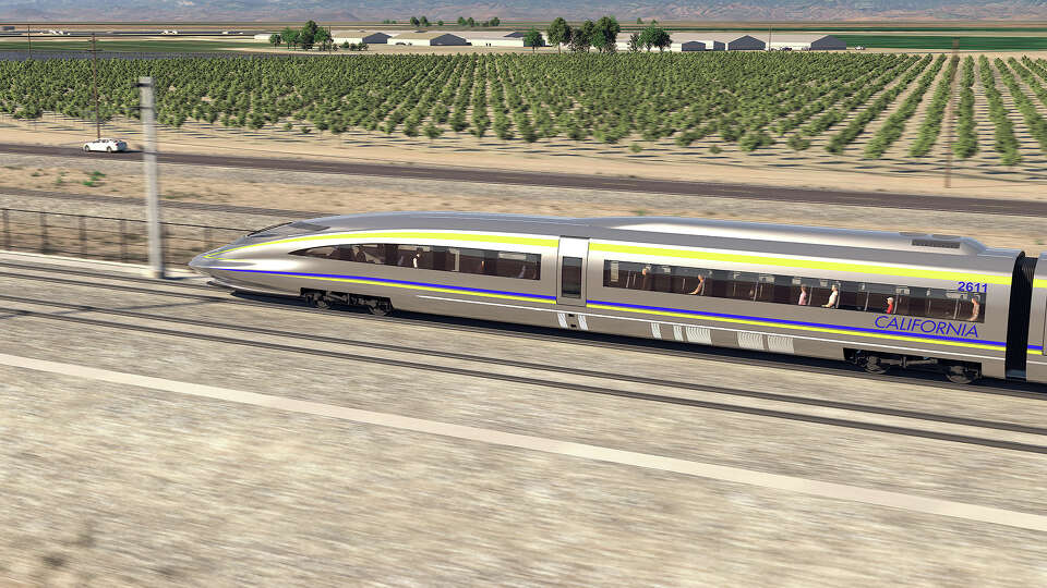 A conceptual rendering of the California High Speed Rail train.