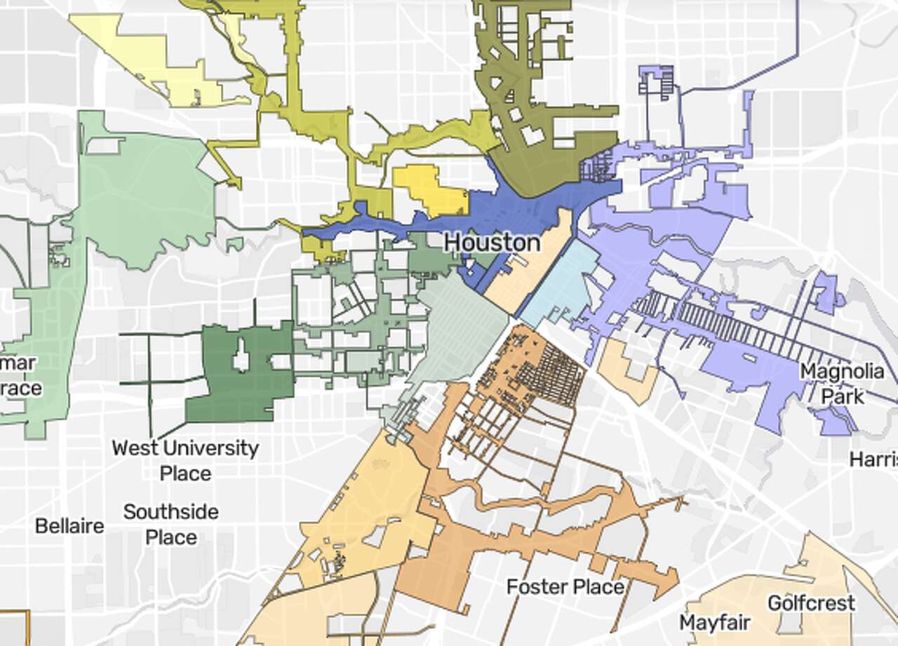 A map of some of Houston's two dozen tax increment reinvestment zones.