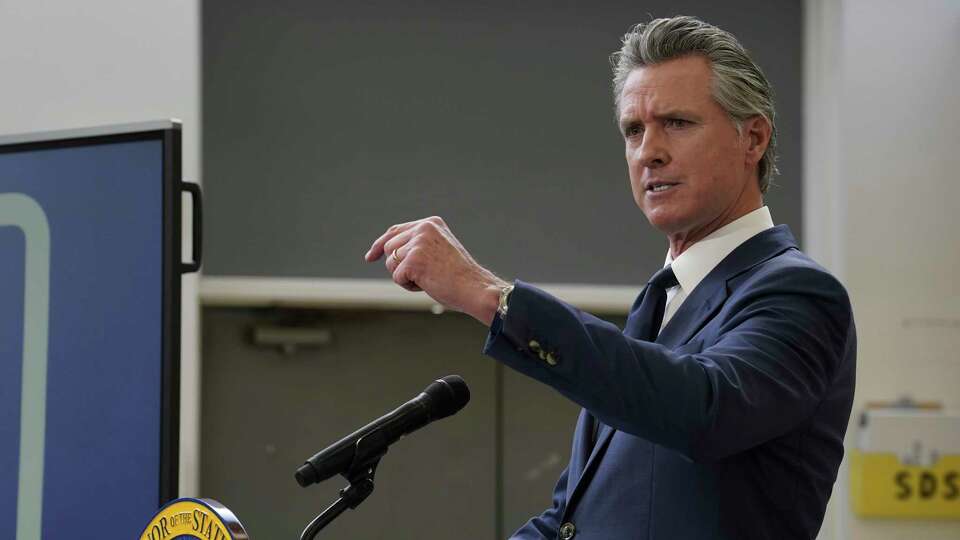 California Gov. Gavin Newsom outlines his proposed 2025-2026 $322 billion state budget during a news conference at California State University, Stanislaus in Turlock, Calif., Monday, Jan. 6, 2025. (AP Photo/Rich Pedroncelli)