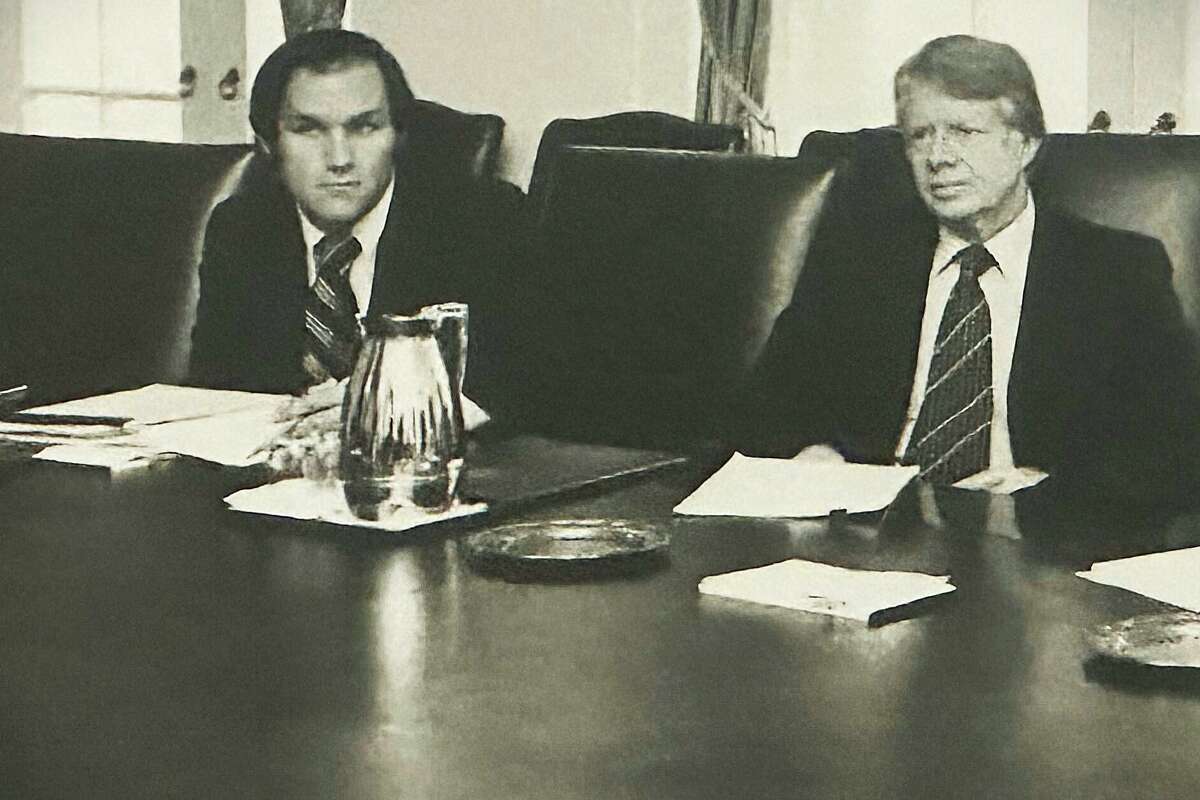 President Jimmy Carter at a meeting in the cabinet room in 1977. On the left is Greenwich resident Steve Simmons, who served on Carter's domestic policy staff.