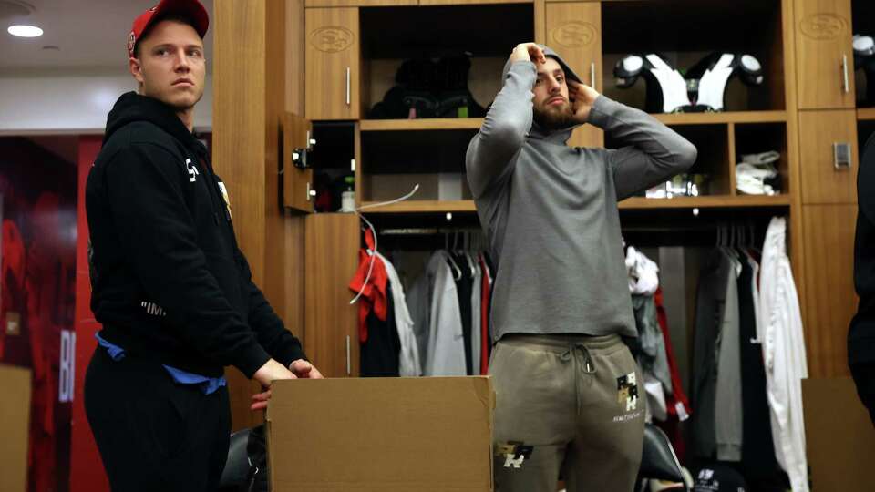 In wake of season’s end, San Francisco 49ers’ Christian McCaffrey and Ricky Pearsall ready to clean out their lockers at Levi’s Stadium in Santa Clara, Calif., on Monday, January 6, 2025.