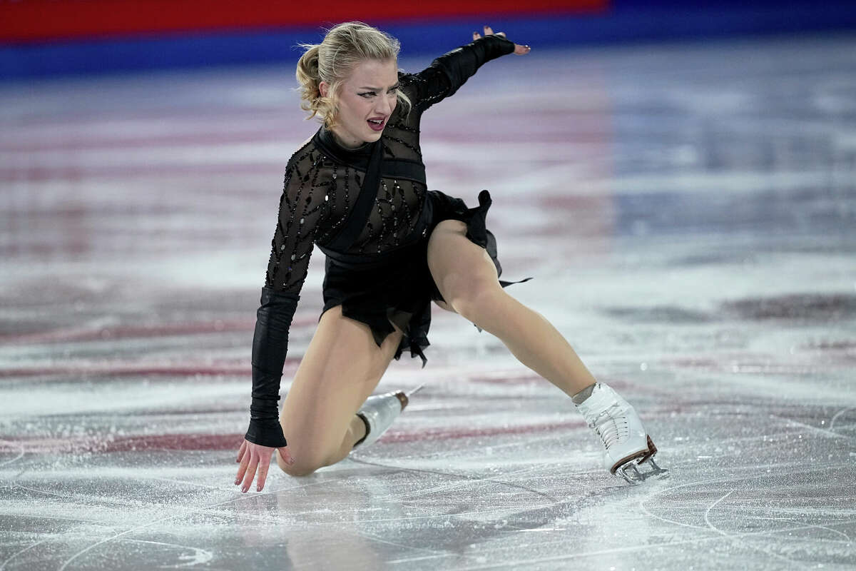 Amber Glenn, of the United States, competes in the women's short program segment at the ISU Grand Prix Finals of Figure Skating Dec. 5, 2024, in Grenoble, France. 