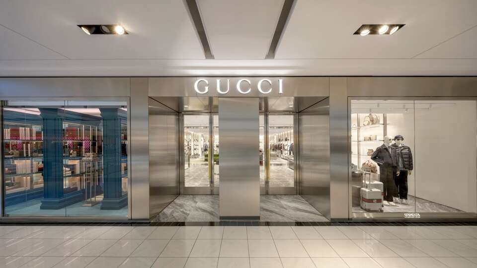 The facade of Gucci's new, 11,000-square foot store inside the Houston Galleria.