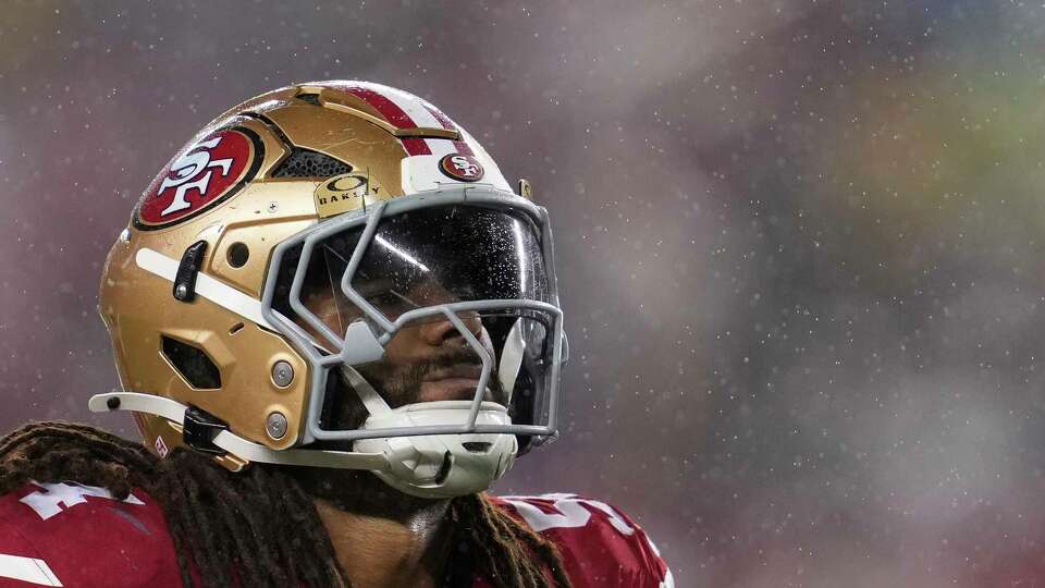 San Francisco 49ers linebacker Fred Warner stands on the field during an NFL football game against the Los Angeles Rams, Thursday, Dec. 12, 2024, in Santa Clara, Calif. (AP Photo/Godofredo A. Vásquez)