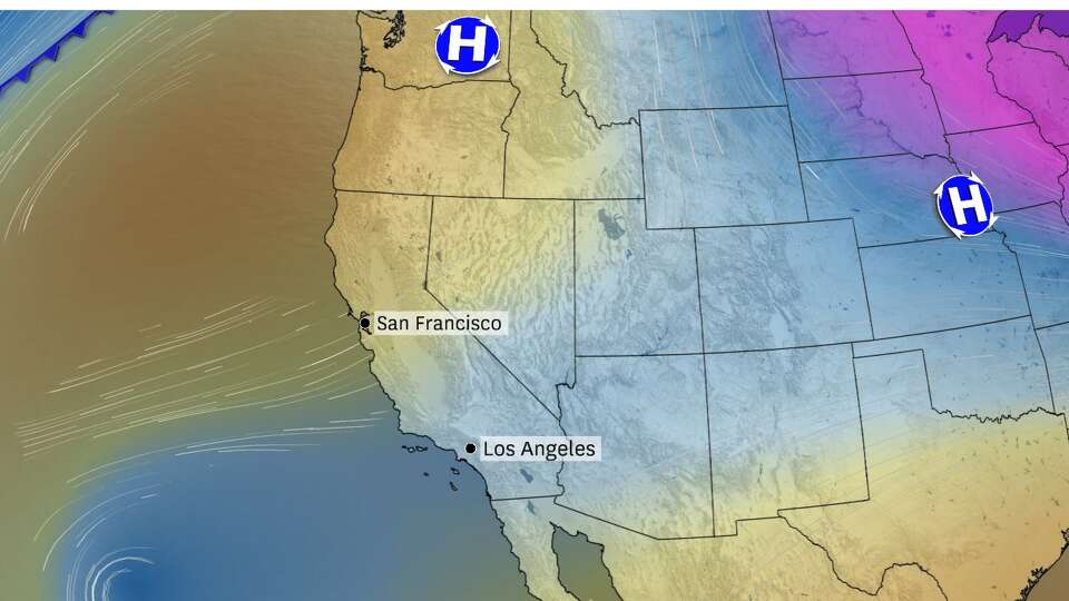 California will be wedged in between a high pressure and low pressure system next week, creating another multi-day offshore wind event. 