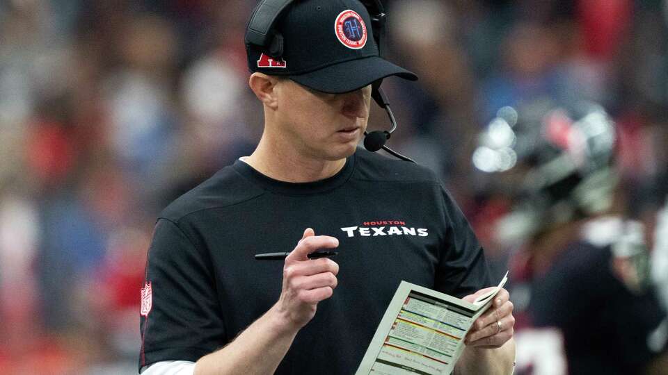 Houston Texans offensive coordinator Bobby Slowik is seen during the first half of an AFC Wild Card playoff football game, Saturday, Jan. 11, 2025, in Houston.