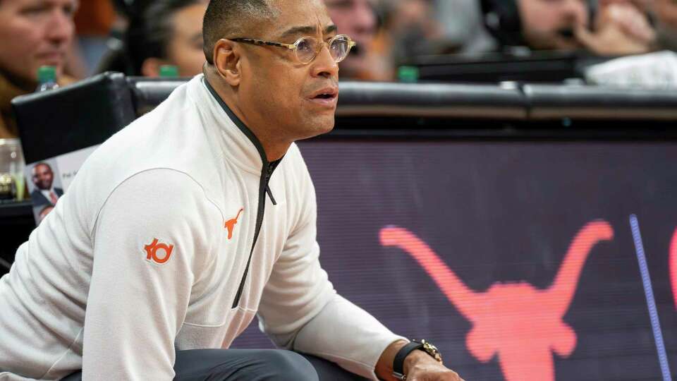 Texas head coach Rodney Terry looks on during the second half an NCAA college basketball game against Tennessee, Saturday, Jan. 11, 2025, in Austin, Texas. Tennessee won 74-70. (AP Photo/Michael Thomas)