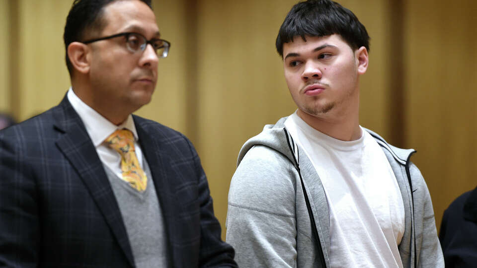 Giovanni Lopez, right, appears in court with his public defender, Attorney Benjamin Aponte, at Stamford Superior Court on January 13, 2025.