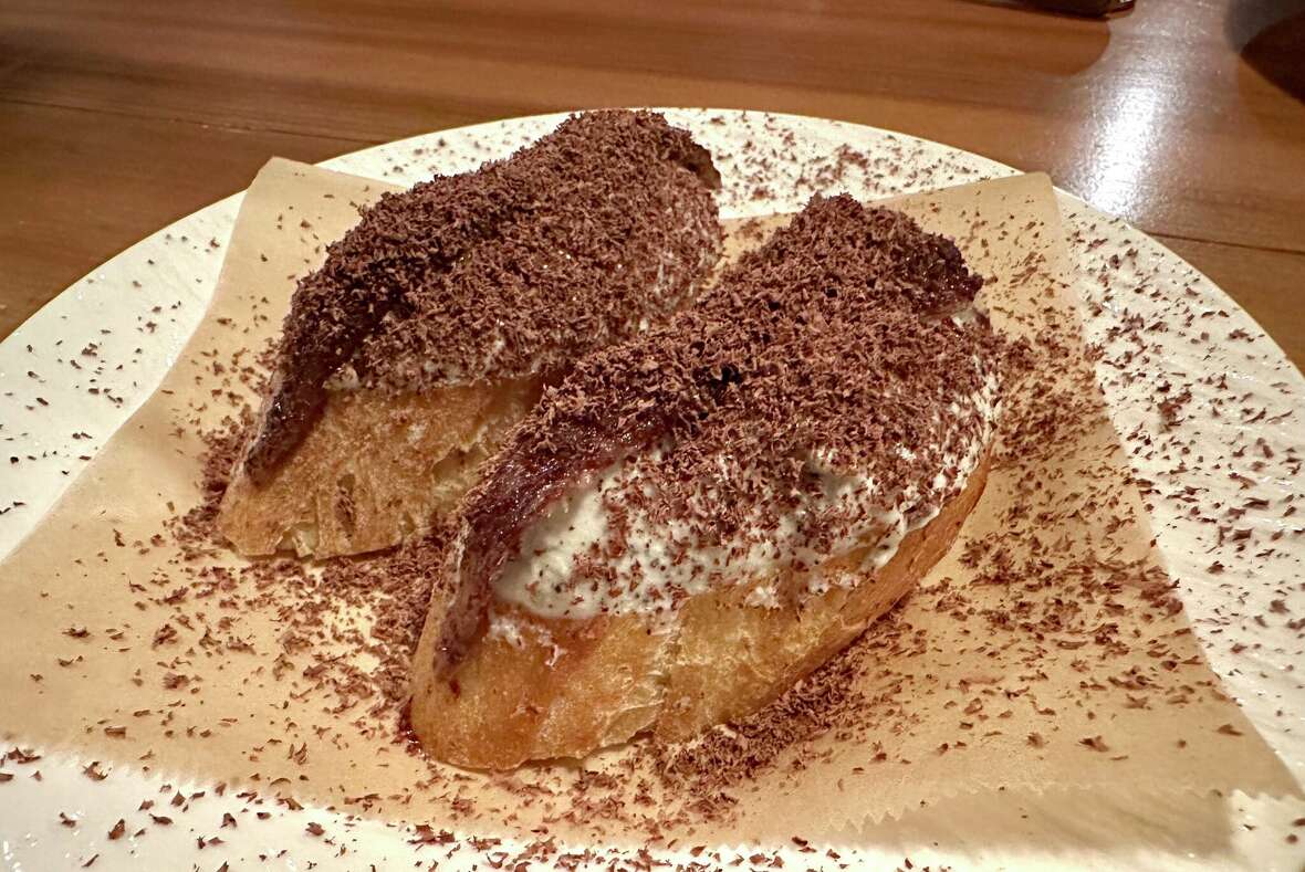 Bread topped with truffled ricotta, anchovies and unsweetened chocolate at Binu Bonu in San Francisco