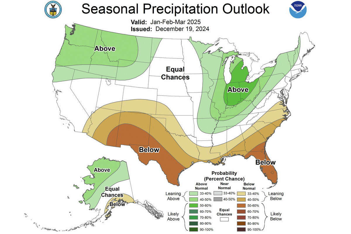 The Climate Prediction Center’s forecast for January through March is shaping up to be a typical La Nina weather pattern affecting California with wetter-than-normal conditions possible for Northern California and drier-than-normal conditions Southern California.