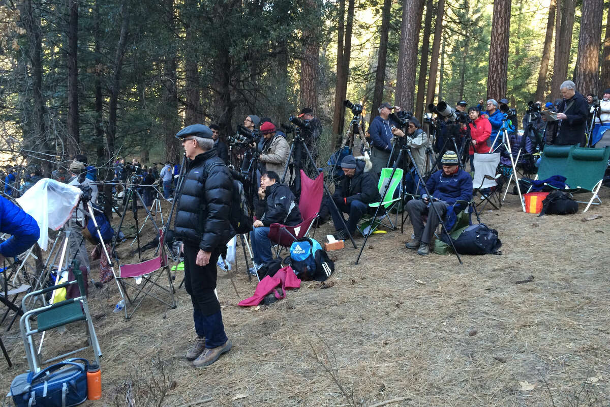 Yomemite, California, USA - February 22, 2016: Photographers are preparing to shoot firefalll in Yosemite National Park.