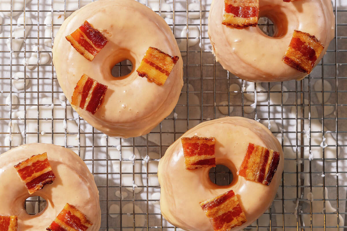 Bacon & eggs brioche doughnuts at George's Donuts & Merriment in San Francisco. The gourmet cafe opened on Jan. 10, 2025, in the West Portal neighborhood. 