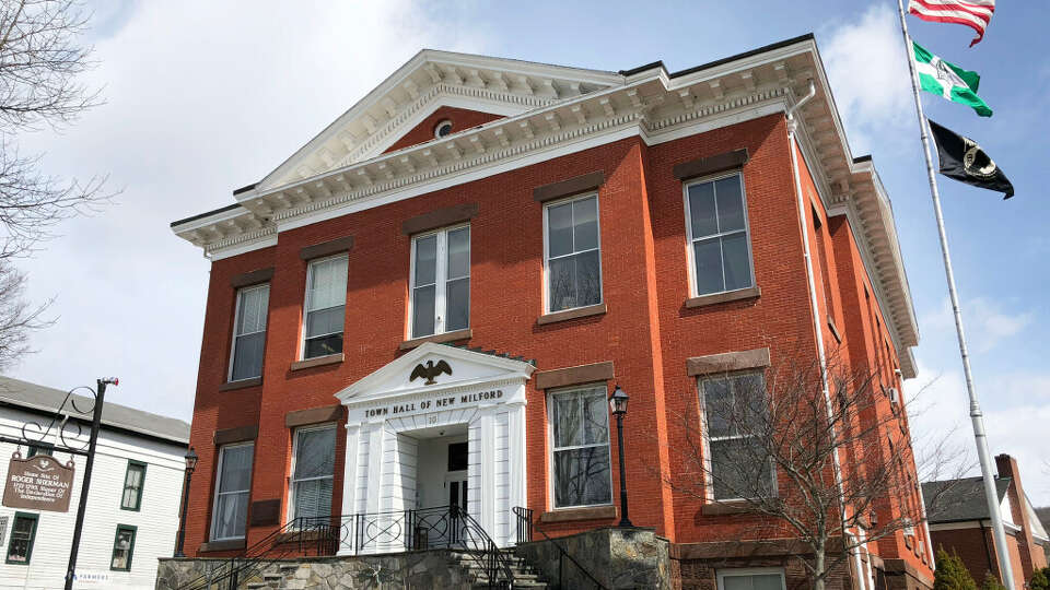 The historic Roger Sherman Town Hall in downtown New Milford. 