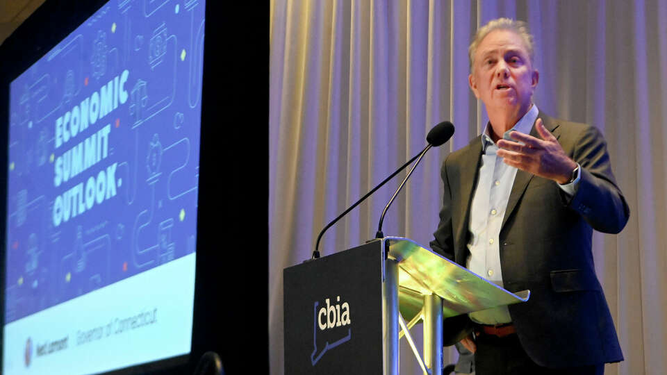 Connecticut Gov. Ned Lamont speaks during the CBIA Summit on Wednesday, January 15, 2025, at the Hartford Marriott.