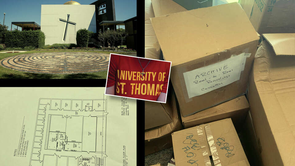 Boxes of music library materials sit in hallways at the University of St. Thomas in Houston, as an unannounced renovation that began in June stretches into the spring semester. The Montrose campus established in 1947 is rich with history, but in recent years has coped with significant financial challenges and turnover in leadership.